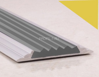 Противоскользящий порог алюминиевый с резиной  46 мм ПО-46+ПР-15 золото матовое-серый 2,7 м