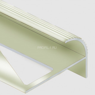 Алюминиевый профиль F-образный округлый с рифлением для ступеней 12 мм PV57-17 титан блестящий 2,7 м Алюминиевый профиль F-образный округлый с рифлением для ступеней 12 мм PV57-17 титан блестящий 2,7 м