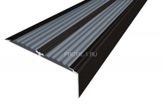 Алюминиевый угол-порог противоскользящий 70х22 мм АУ-70-Анод черный-серый 3,0 м