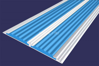 Алюминиевый порог 70 мм одноуровневый противоскользящий АП-70-Анод серебро-голубой 3,0 м