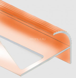 Алюминиевый профиль F-образный округлый с рифлением для ступеней 12 мм PV57-15 розовый блестящий 2,7 м