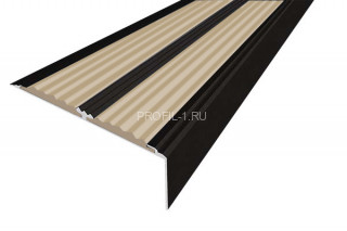 Алюминиевый угол-порог противоскользящий 70х22 мм АУ-70-Анод черный-бежевый 3,0 м