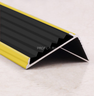 Угловой порог алюминиевый противоскользящий с резиной 38х23 мм ПО-38х23+ПР-30 золото матовое-черный 2,7 м