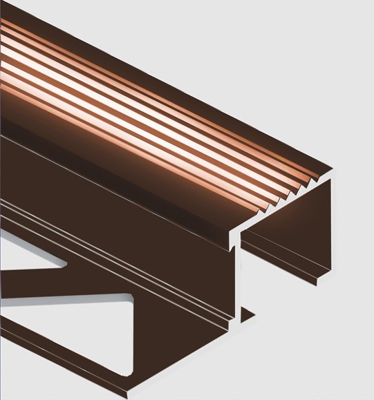 П-образный профиль для ступеней с рифлением 20х12 мм PV52-11 коричневый блестящий 2,7 м