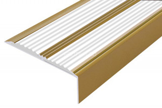 Алюминиевый угол-порог 70х22 с 2-мя противоскользящими вставками АУ-70-Антик золото-белый 3,0 м