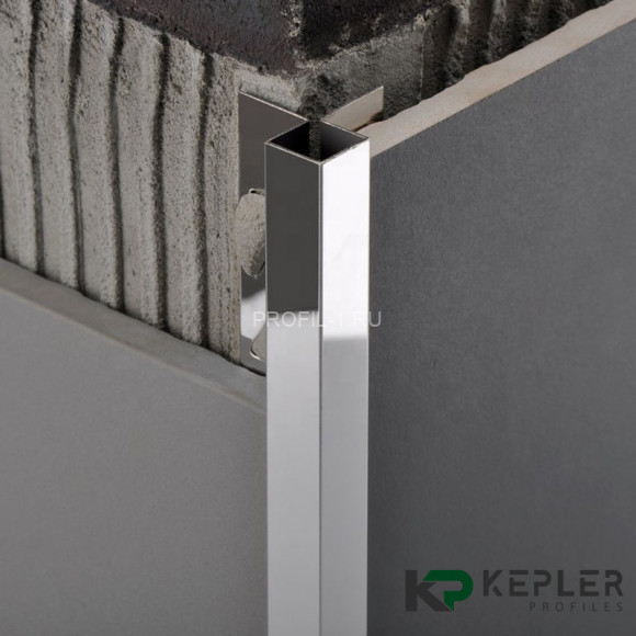 Угловой антивандальный профиль закладной квадрат 10х10 мм из нержавеющей стали SS 304 FSBP020-10-P S.S.304 полированный 2.7 м