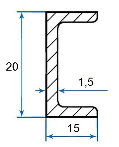 Швеллер алюминиевый П-профиль 15х20х15х1,5 мм 3м