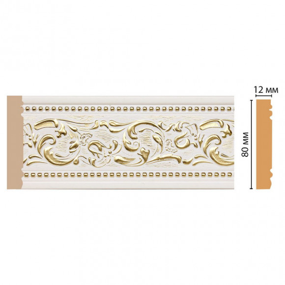 Молдинг DECOMASTER 150-54 ДМ (80x12x2400) цвет Белый с золотом Молдинг DECOMASTER 150-54 ДМ (80x12x2400) цвет Белый с золотом