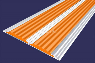 Алюминиевый порог 70 мм одноуровневый противоскользящий АП-70-Анод серебро-оранжевый 3,0 м