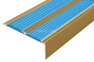 Угловой порог алюминиевый 70х22 с резиновыми вставками АУ-70-Антик золото-голубой 1,5 м