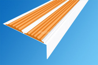 Алюминиевый порог 70х22 мм угловой противоскользящий АУ-70-Краш белый глянец-оранжевый 2,0 м Алюминиевый порог 70х22 мм угловой противоскользящий АУ-70-Краш белый глянец-оранжевый 2,0 м