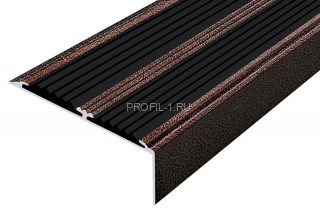 Алюминиевый угол-порог 70х22 с 2-мя противоскользящими вставками АУ-70-Антик медь-черный 3,0 м