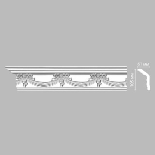 Плинтус потолочный 105х61х2400 мм Decomaster 95603 из полиуретана белый под покраску Плинтус потолочный 105х61х2400 мм Decomaster 95603 из полиуретана белый под покраску