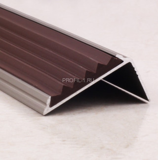 Угловой порог алюминиевый противоскользящий с резиной 38х23 мм ПО-38х23+ПР-30 бронза матовая-коричневый 2,7 м