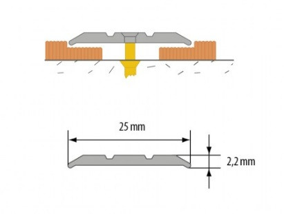 Порог одноуровневый с насечками 25 мм Cezar LPP 25 1,0 м латунь полированная с отверстием