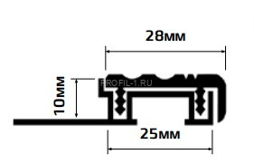 Накладка ПВХ на алюминиевую основу порога 28 мм серая 1 м