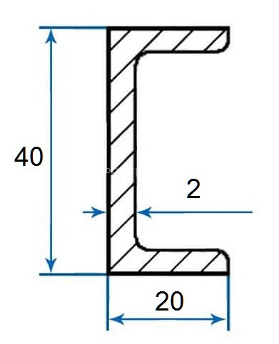Швеллер алюминиевый П-профиль 20х40х20х2 мм 3м