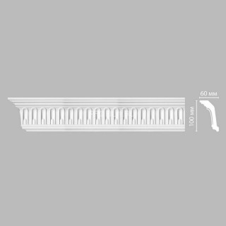 Плинтус DECOMASTER DT-9813F гибкий (100x60x2400) потолочный с рисунком симметричный растительный узор из полиуретана, белый под покраску