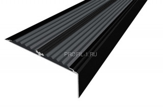Алюминиевый порог 70х22 мм угловой противоскользящий АУ-70-Краш черный глянец-серый 3,0 м