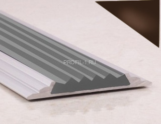 Противоскользящий порог алюминиевый с резиной  46 мм ПО-46+ПР-15 бронза глянец-серый 2,7 м