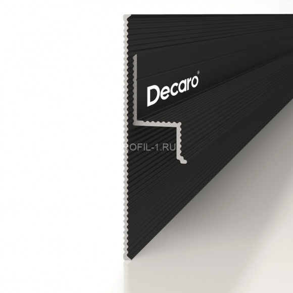Алюминиевый теневой плинтус Decaro D002.2 Regulated (D002.2A Black+F1A Black) черный с регулиремым зазором 0-35 мм 2 м