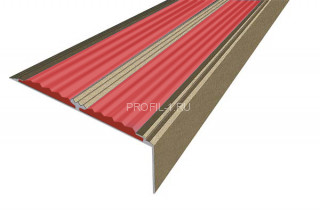 Противоскользящий порог угловой алюминий 70х22 мм АУ-70-Анод шампань-красный 3,0 м