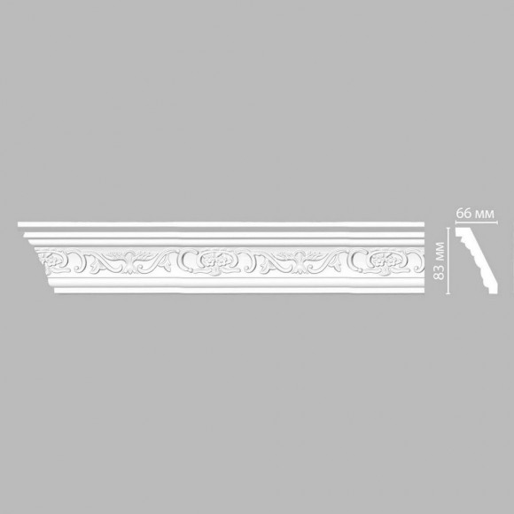 Плинтус DECOMASTER 95036 (83x66x2400) потолочный с рисунком витой орнамент из полиуретана, белый под покраску