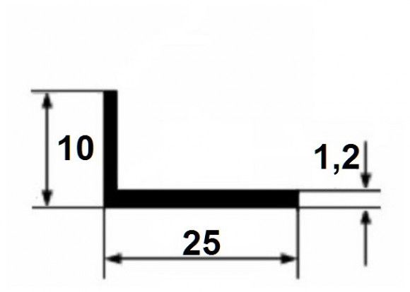 Алюминиевый уголок 10х25х1,2 мм разнополочный серебро 3 м