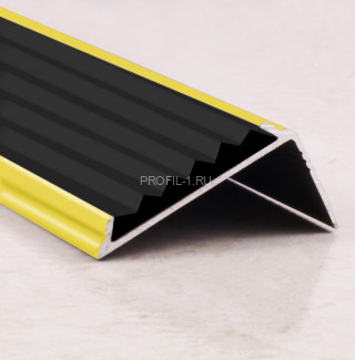 Угловой порог алюминиевый противоскользящий с резиной 38х23 мм ПО-38х23+ПР-30 золото глянец-черный 2,7 м