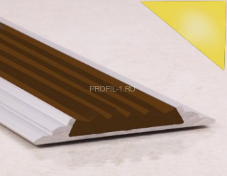 Противоскользящий порог алюминиевый с резиной  46 мм ПО-46+ПР-15 золото глянец-коричневый 2,7 м