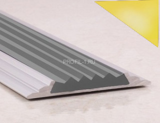 Противоскользящий порог алюминиевый с резиной  46 мм ПО-46+ПР-15 золото глянец-серый 2,7 м