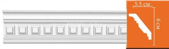 Плинтус DECOMASTER 95126 (60x55x2400) потолочный с рисунком геометрический классический орнамент из полиуретана, белый под покраску