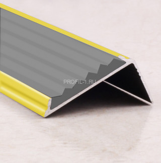 Угловой порог алюминиевый противоскользящий с резиной 38х23 мм ПО-38х23+ПР-30 золото глянец-серый 2,7 м