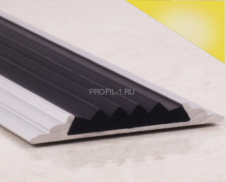 Противоскользящий порог алюминиевый с резиной  46 мм ПО-46+ПР-15 золото глянец-черный 2,7 м