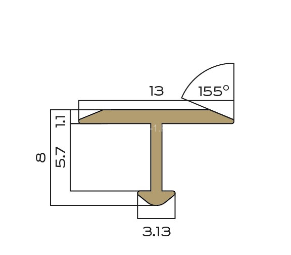 Т-профиль плоский 13 мм латунный NEEXY PVL34-01 P полированный 2.7м