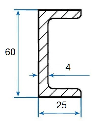 Швеллер алюминиевый П-профиль 25х60х25х4 мм 3м