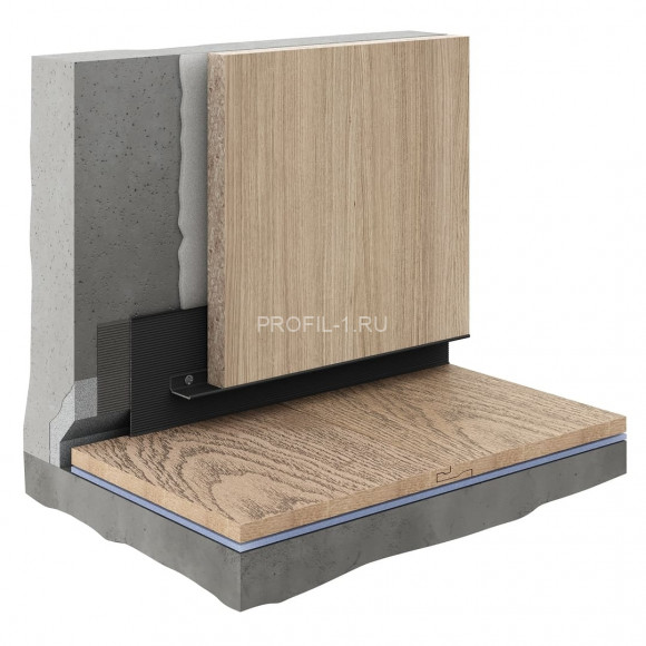 Алюминиевый теневой плинтус Decaro D004.2 Regulated (D004.2A Black+F1A Black) черный с регулируемым зазором 0-55 мм 2 м