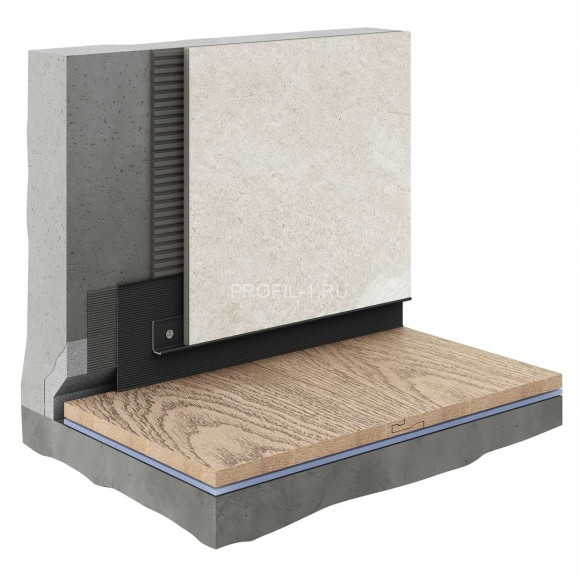 Алюминиевый теневой плинтус Decaro D004.2 Regulated (D004.2A Black+F1A Black) черный с регулируемым зазором 0-55 мм 2 м