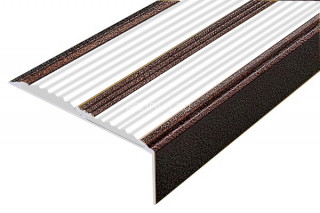 Алюминиевый угол-порог 70х22 с 2-мя противоскользящими вставками АУ-70-Антик медь-белый 3,0 м