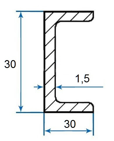 Швеллер алюминиевый П-профиль 30х30х30х1,5 мм 3м Швеллер алюминиевый П-профиль 30х30х30х1,5 мм 3м