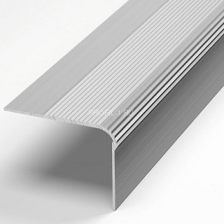 Алюминиевый порог угловой 32х47 мм с рифлением Д14 Серебро НЕ 2,7 м (упаковка 10 штук)