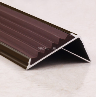 Угловой порог алюминиевый противоскользящий с резиной 38х23 мм ПО-38х23+ПР-30 бронза глянец-коричневый 2,7 м