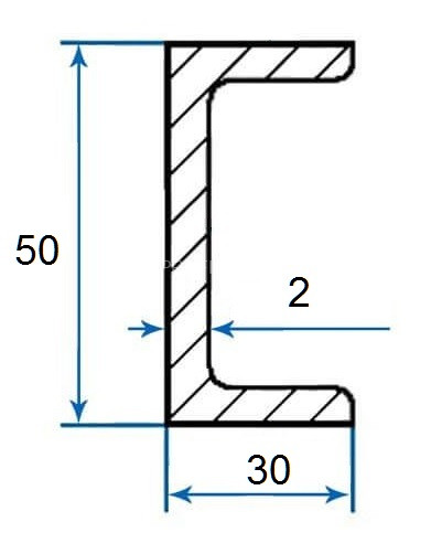 Швеллер алюминиевый П-профиль 30х50х30х2 мм 3м