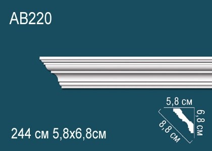 Потолочный плинтус гладкий Перфект AB220 белый полиуретан 68х88х58 мм 244 см