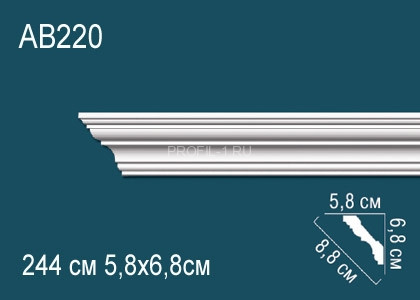 Потолочный плинтус гладкий Перфект AB220 белый полиуретан 68х88х58 мм 244 см