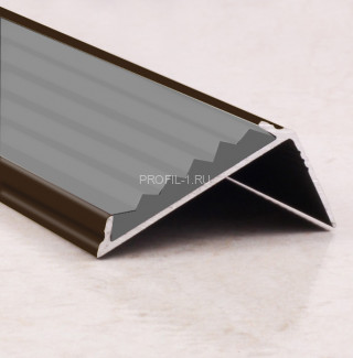 Угловой порог алюминиевый противоскользящий с резиной 38х23 мм ПО-38х23+ПР-30 бронза глянец-серый 2,7 м