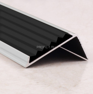 Угловой порог алюминиевый противоскользящий с резиной 38х23 мм ПО-38х23+ПР-30 без покрытия-черный 2,7 м