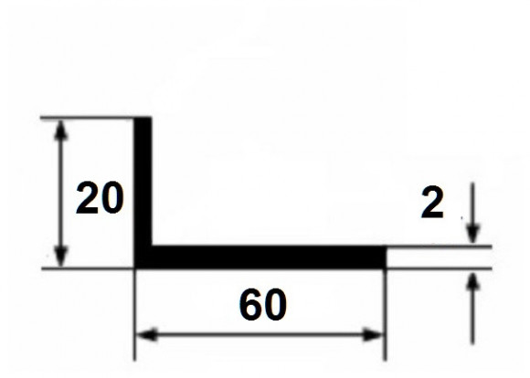 Алюминиевый уголок 20х60х2 мм разнополочный серебро 3 м