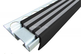 Закладной профиль противоскользящий ALPB-2.4 черно-серый 2,4 м алюминиевый с резиновой вставкой