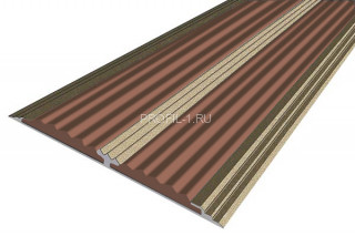 Алюминиевый порог 70 мм одноуровневый противоскользящий АП-70-Анод шампань-коричневый 1,5 м